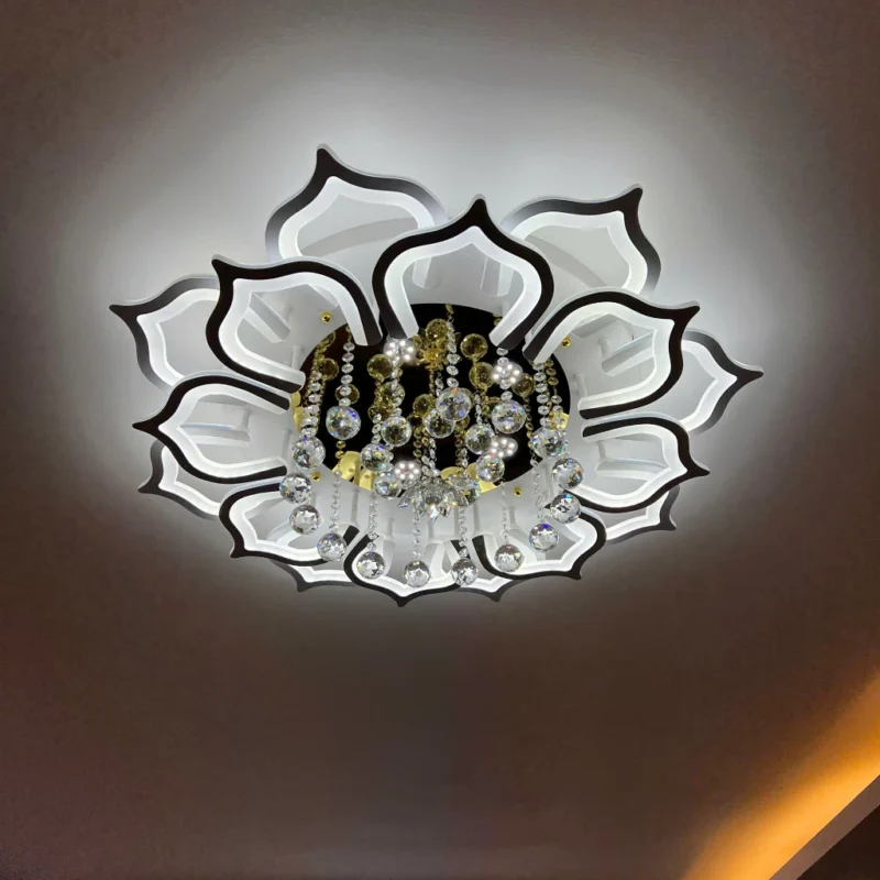 Đèn chùm phòng khách,đèn mâm ốp trần mika 16 cánh rộng 90cm 3 chế độ ánh sáng có điều khiển